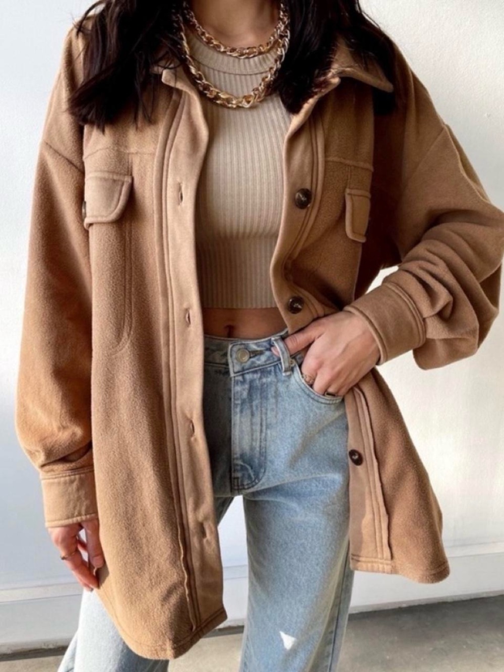 12th Tribe Tan Utility Shacket Jacket